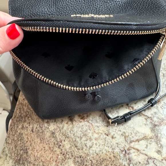Like New - Kate Spade Black Pebbled Leather Backpack with Gold Accents - Picture 5 of 5
